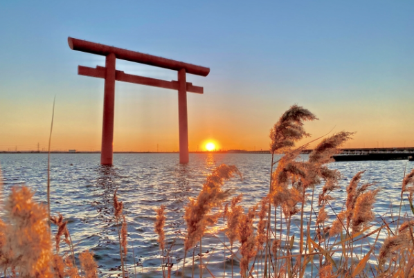 鹿島神宮の例祭　鳥居　海　風景　